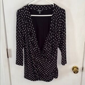Ralph Lauren Black Label black white polka dot faux wrap knit top Size 2X